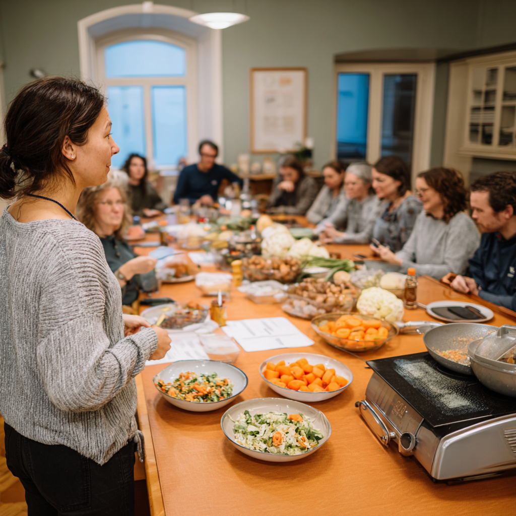Happy Hungarian family of three generations enjoying a healthy balanced meal with traditional and modern dishes